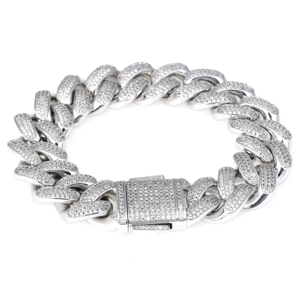 

KRKC&CO Hip Hop Jewelry Men's Cuban Bracelet 12MM 7inch White Gold Iced Out Cuban Bracelet
