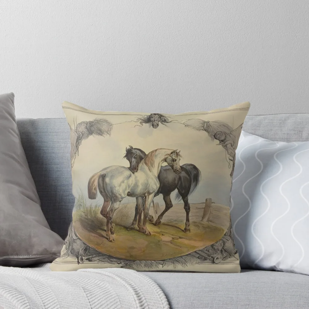 Beautiful Horses Lithography (1838) Throw Pillow Decorative Sofa Cushions pillowcases for sofa cushions pillow