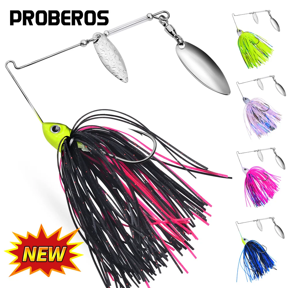 

PROBEROS 1/5pc Carp Bass Fishing Lures Steel Swivel Double Blade 3DEyes Sharp Hook Silicone Skirt Saltwater Accessories