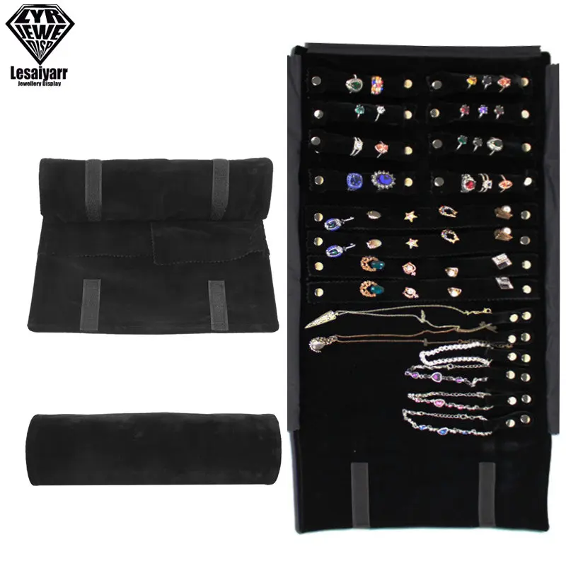 Portable Large Travel Jewelry Roll Bag Pendant Necklace Bracelet Chain Storage Carrying Case Watch Bangle Ring Earring Organizer