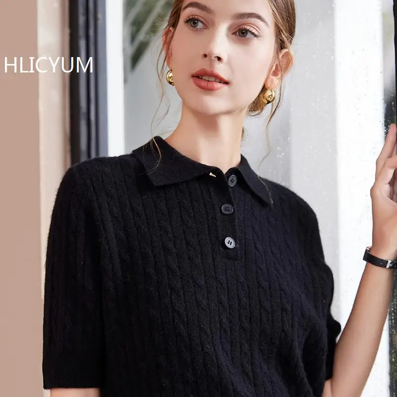 Cashmere Sweater Short sleeves Women Knitted Sweater POLO neck Pullovers Autumn /SpringClothing Warm Wool Jumper Fit Tops HOT