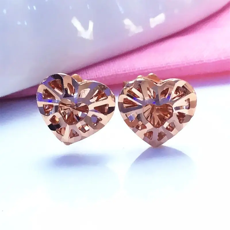 585 fioletowe złoto moda hollow heart ear studs14k różowe złoto trójwymiarowy projekt romantyczny urok randki biżuteria ślubna