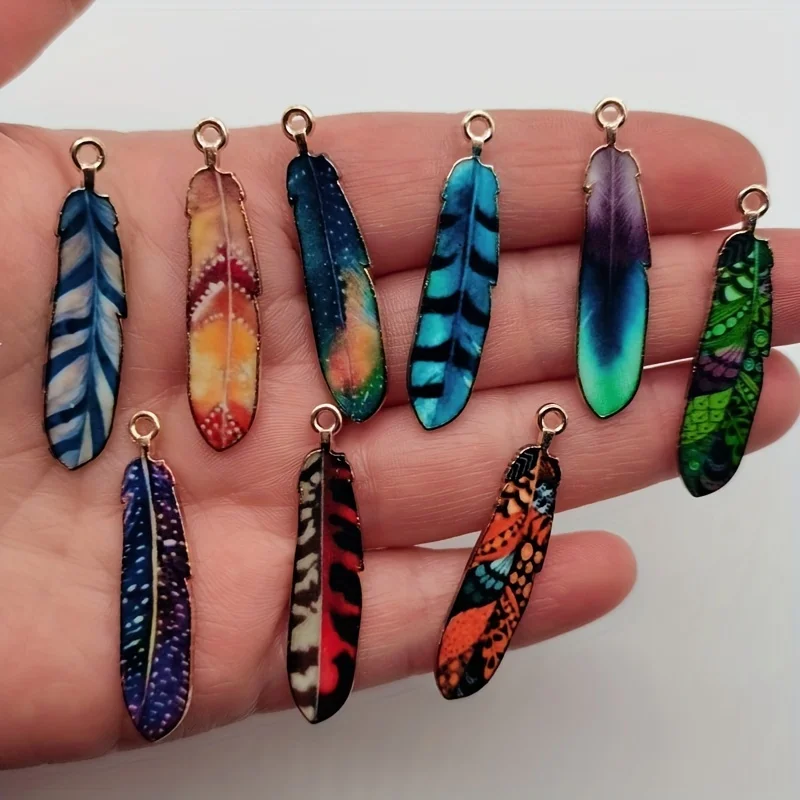 10pcs Set Dazzling Alloy Feather Pendants Intricately Crafted for DIY Jewelry Keychains Necklaces & Earrings tassel making