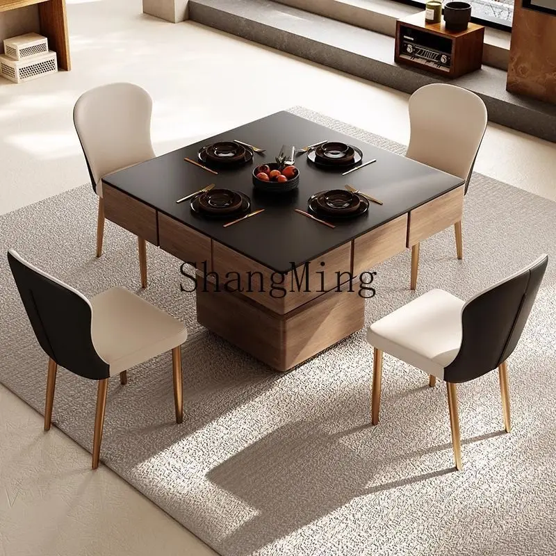 

Многофункциональный стол для маджонга и чая, обеденный стол из каменной плиты и комплект стульев для небольшой квартиры, новый, простой дизайн.