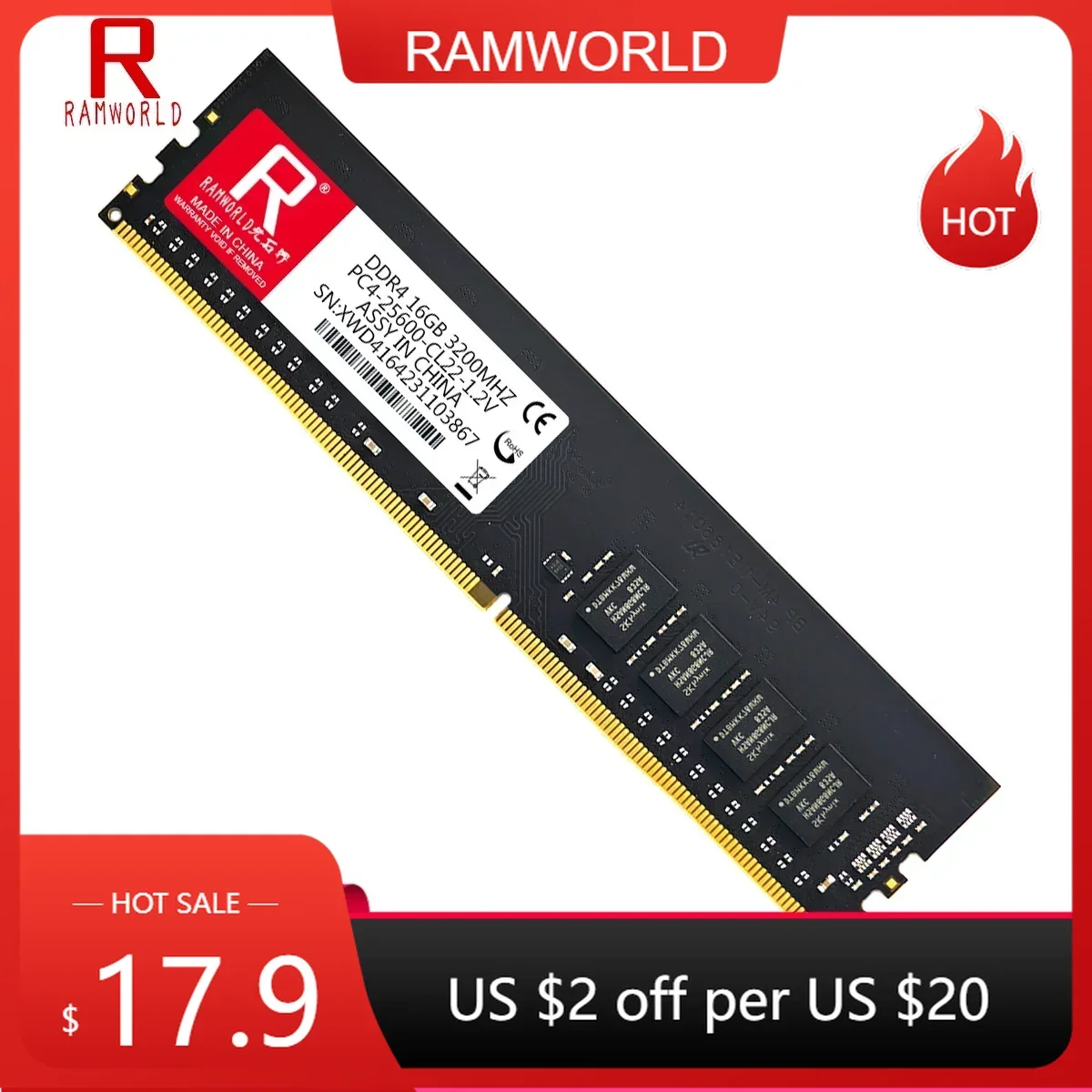 RAMWORLD DDR4 16GB 3200MHz 8GB 4GB Desktop Memoria Ram PC4 25600 1.2V DIMM Computer Memory