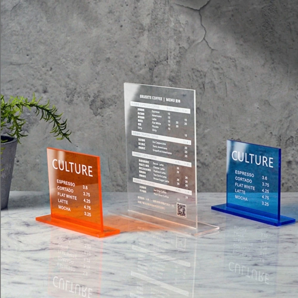 Ins Acrylic Menu Stand Personalized Price Qr Code Service Ico Sign Desk Signboard Desktop Standing Payment Price Card Signage