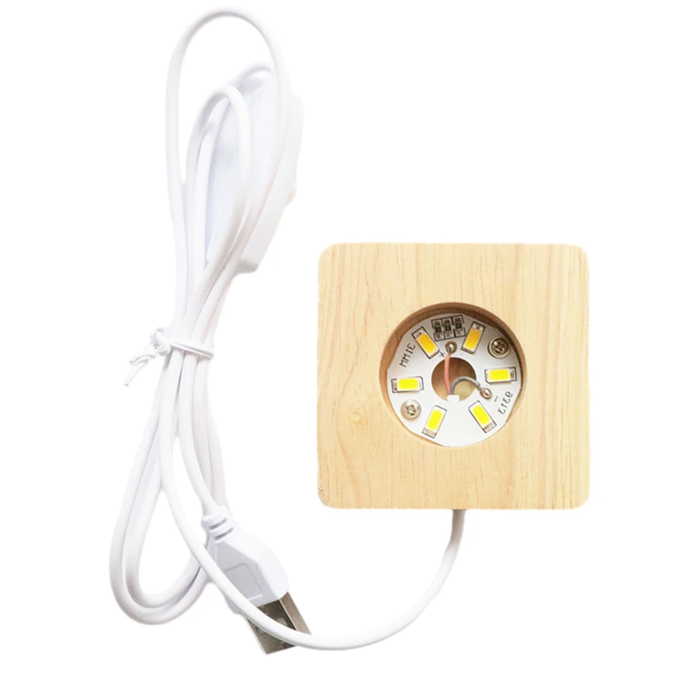 8cm Illuminated Display Base Wooden LED Night Light Base with 6 LEDs Warm Light for Bedroom Office Desktop