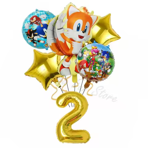 6PCS Anime Shadow Cartoon Balloon Game Theme Boy Girl Sonic Cute Birthday Party Decorations Children's Bath Set Gift