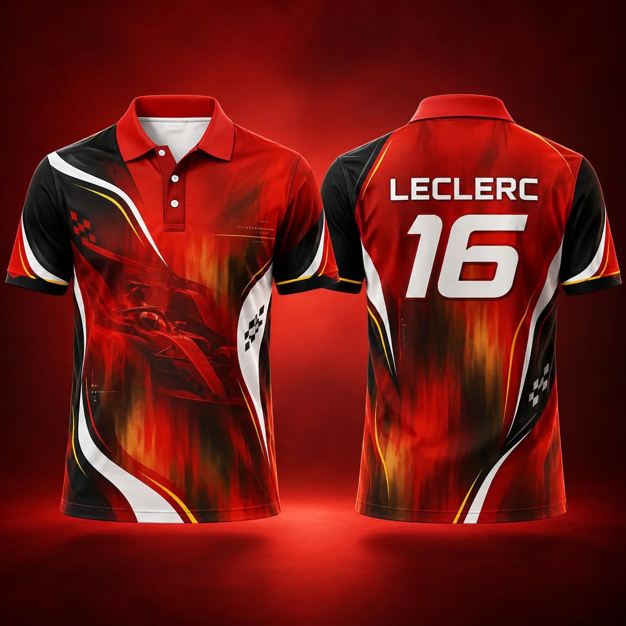 Image of Leclerc 16 Herren-Renn-Poloshirt, kurzärmelig, für den Motorsport, Freizeitkleidung, Sommer-Streetwear, Fan-Kleidung, Unisex, für Männer und Frauen, Geschenk.