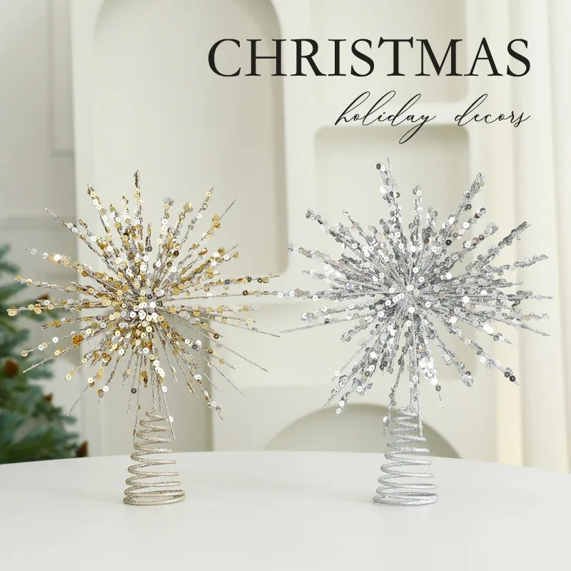 2025 Christmas Tree Top Star Sequin Explosion Star Christmas Decoration Xmas Tree Topper Ornament Festival Party Scene