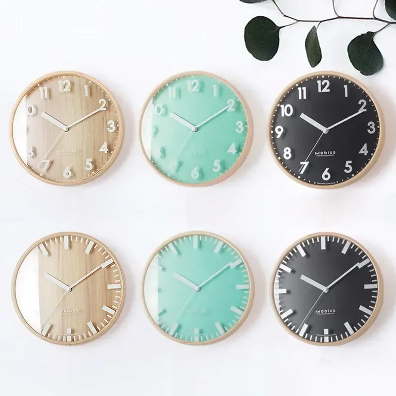 10 Inch Wood Wall Clock Nordic Wall Clocks Modern Design Kitchen Living Room Home Decoration Wooden Hanging Watch Silent Round