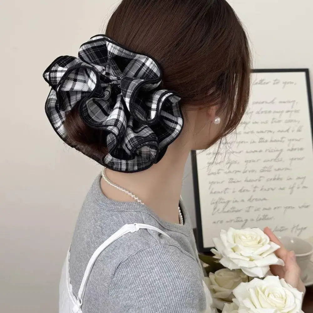 

1 шт. модная милая клетчатая веревка для волос с рюшами в стиле ретро, синяя клетчатая большая резинка для волос, плиссированные большие эластичные ленты для волос, головные уборы