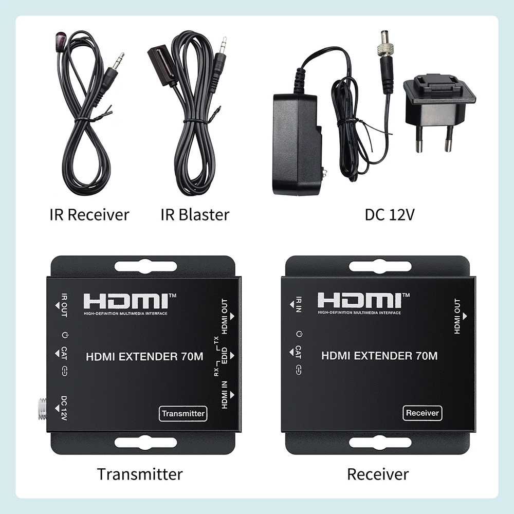 4K konwerter HDMI kabel Cat6/7 do 70M 230ft HDMI 4K extender z IR i HDMI Loop out dla HDTV apple TV PS4 PC