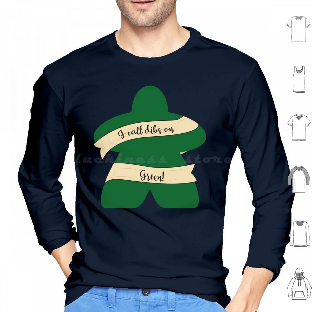 Dibs On Green Meeples! Hoodies Long Sleeve Funny Meeple Tabletop Board Game Game Night Green Dibs On Green Carcassonne