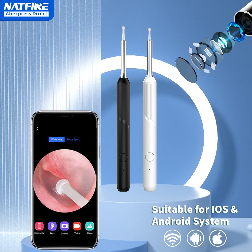 

NATFIRE NP20 Smart Ear Cleaner Otoscope Ear Wax Removal Tool with Camera Ear Endoscope 1080P Kit for iPhone iPad Android