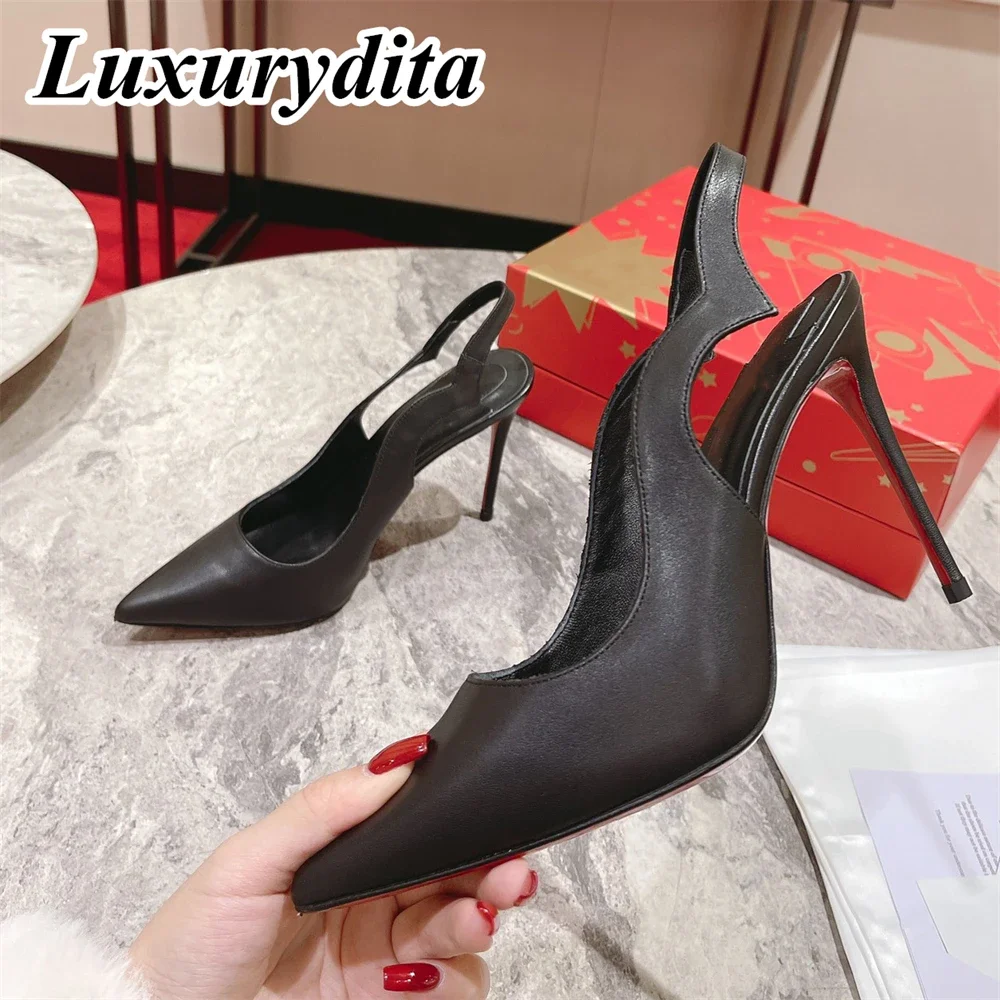 

Top Quality Womens High Heels 0-12cm Luxury Fashion Ladies Sandals Designer Classic Red Heel Real Leather sole Mules Shoes 1863