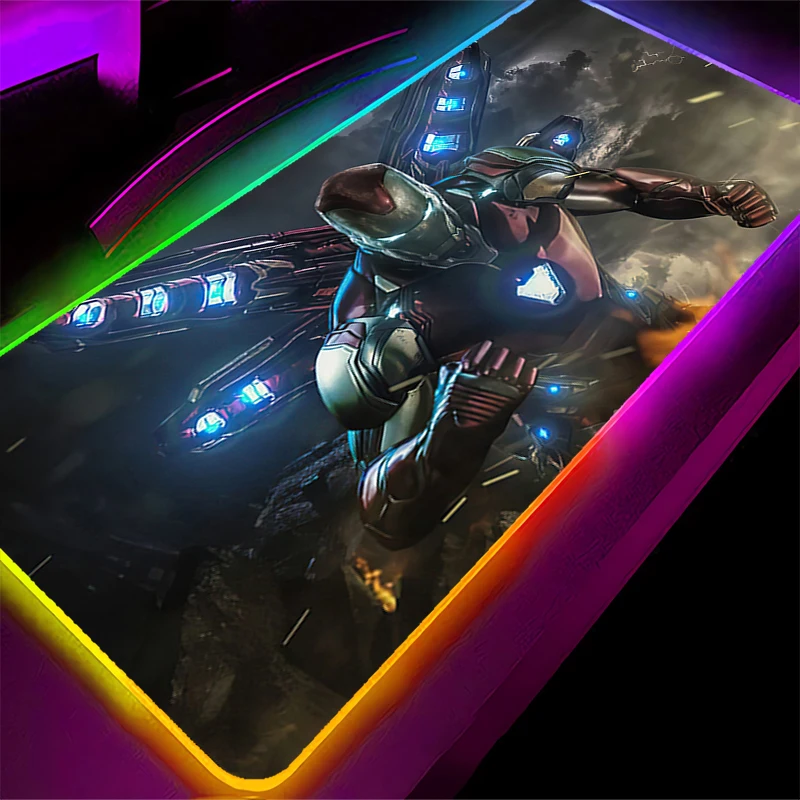 LED Mouse Pad Iron Man Anime Gaming Accessories Designed specifically RGB Mousepad Gamer PC Computer Keyboard Desk Mat Backlight