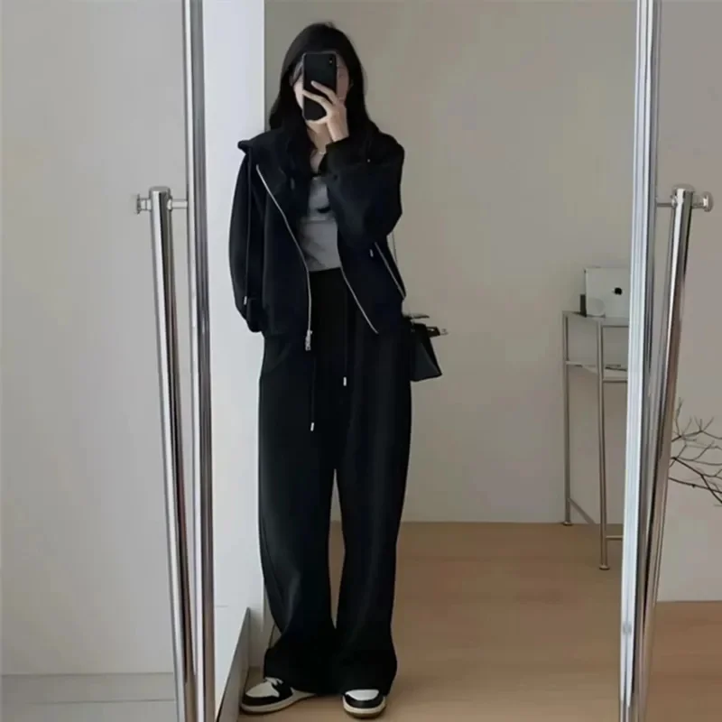 Ladies Fashion Long Sleeves Sportswear Sets Korean Female Loose Fit Tracksuit Sets Autumn Women Zipper Two Piece Set Sport Suit