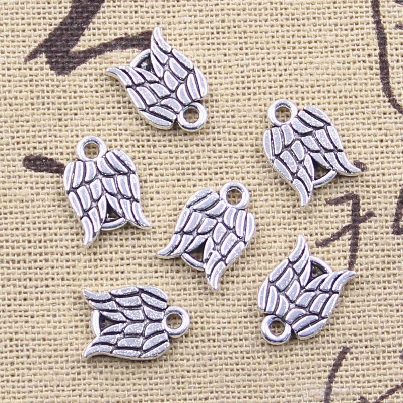 30pcs Charms Hearts Angel Wings 13x9mm Antique Silver Color Pendants DIY Crafts Making Findings Handmade Tibetan Jewelry