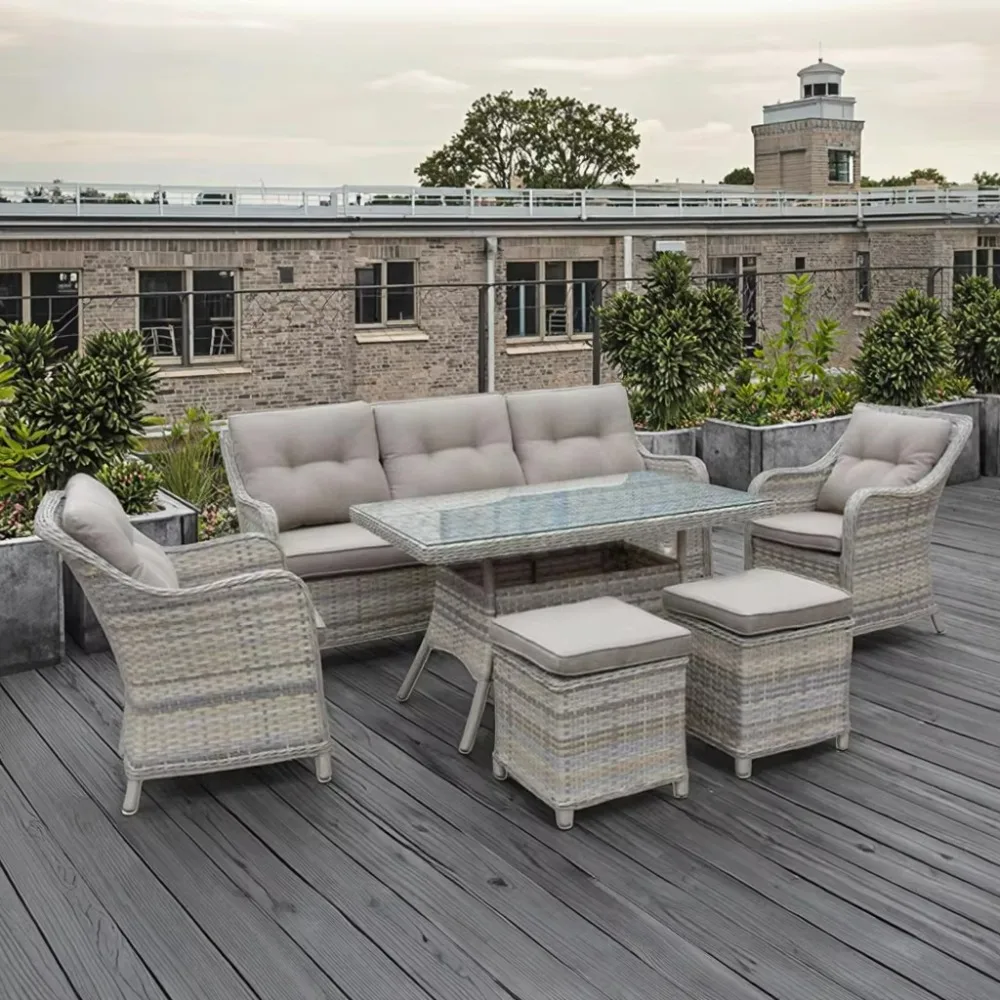 طقم أريكة حديقة خارجي فاخر بتصميم حديث ومسند ظهر من الخيزران وأثاث فناء للفنادق وقاعة الفيلا والشقة راحة معززة #1