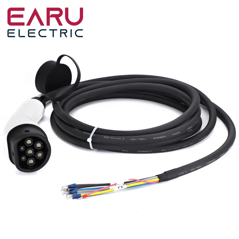 Enchufe de cargador EV con Cable tipo 2, estación de carga de coche trifásica, Cable de IEC62196-2 de 11kW y 22kW, 16A, 1 fase