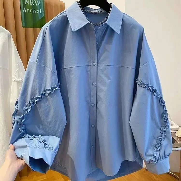 White Shirt Women'S Long Sleeve Shirt Coat 2025 New Loose Large Size Cover Buttocks Lapel Jacket Top Korean Fashion Shirt Top