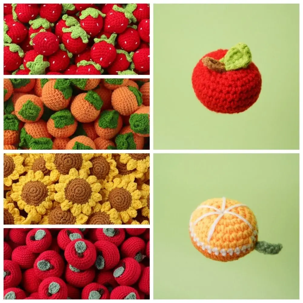 Orange Wool Cute Fruit Sunflower Strawberry Knitted Strawberry Fruits Knitting Supplies Cartoon Hand Knitted Strawberry