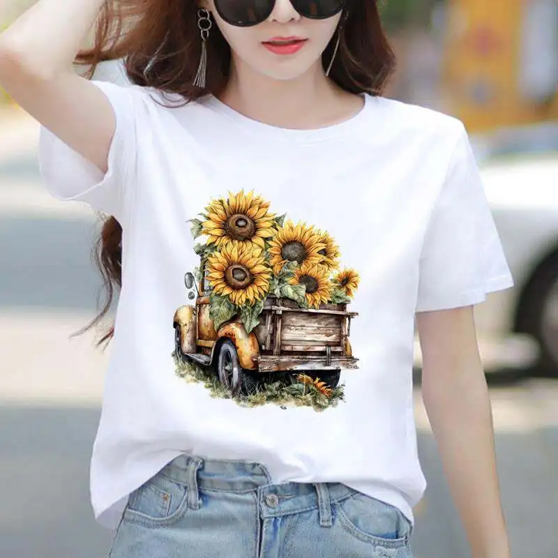 

Vintage Flower Lovely 90s Women Top T-shirts Clothes Print Clothing Female Casual Basic Graphic Short Sleeve Tee T Shirts