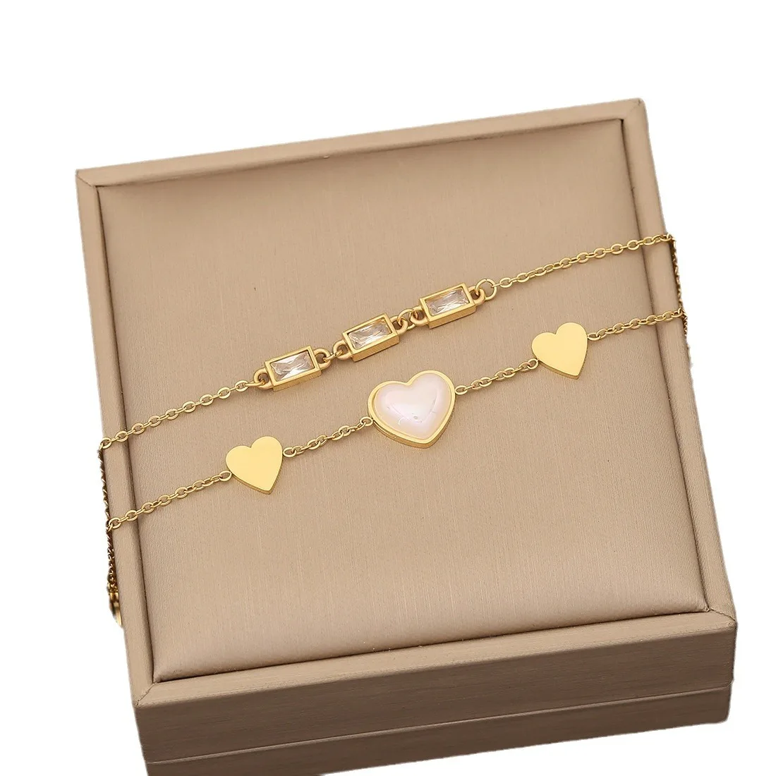 316L Stainless Steel 2-layer Pearl Heart Pendant Necklace for Women New Fashion High Quality Neck Chain Party Jewelry Gift