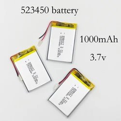 523450 1000mAh 3.7V Polymer Lithium Rechargeable Battery Li-ion Battery JST PH2.0 2pin For GPS Smart Phone DVD MP4 MP5