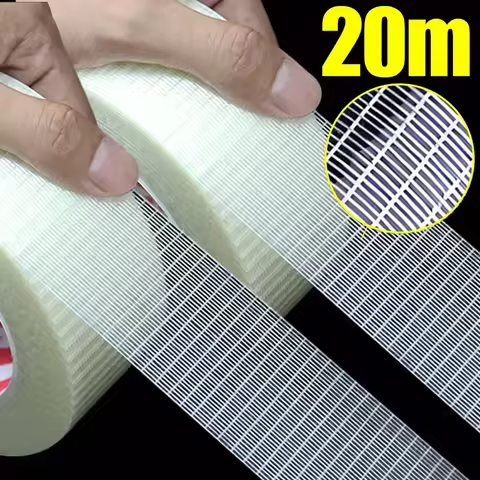 20M/Roll Adhesive Fiberglass Mesh Tape Transparent Waterproof Single Side Grid Tapes Heavy Duty Strapping Packing Fixed Tape