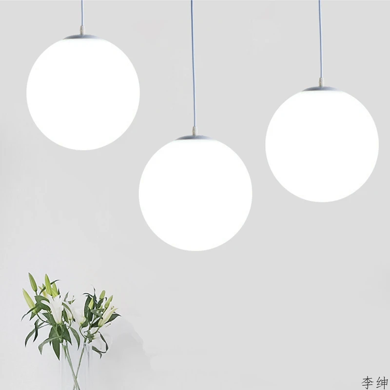 White Acrylic Ball Hanging Pendant Lights Simple Led Kitchen Fixtures Suspension Lamp Industrial Decor Indoor Lighting Luminaire