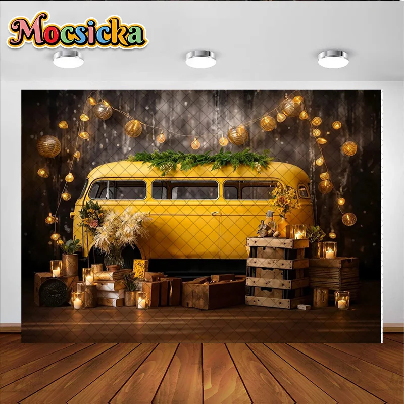 Mocsicka фон для фотосъемки желтый автомобиль автобус украшение фон для новорожденного 1-й день рождения детский душ торт Smash Party выпускной
