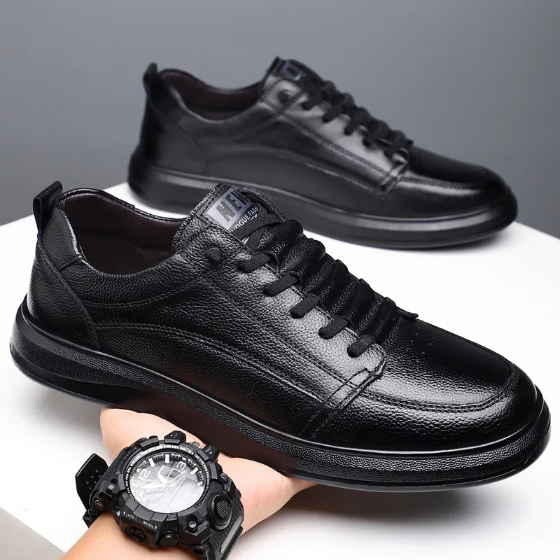 

New Arrival Top Layer Cowhide Shoes Men's Casual Leather Shoes Fashionable Single Leather Lace-Up British Style Autumn Shoes