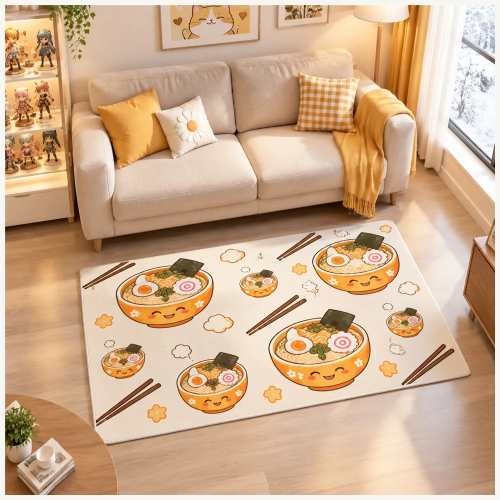 VIKAMA Anime Ramen Door Mat, Water Absorbent Non Slip Flannel Rug, Cute Anime Floor Mat for Reading Corner, Kids Room, Bedroom