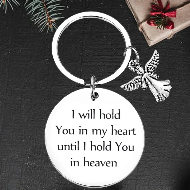 Cute Memorial Day Veterans Bereavement Mourn Grief Keychain Pendant Angel Wing Key Chains I will hold you in my heart