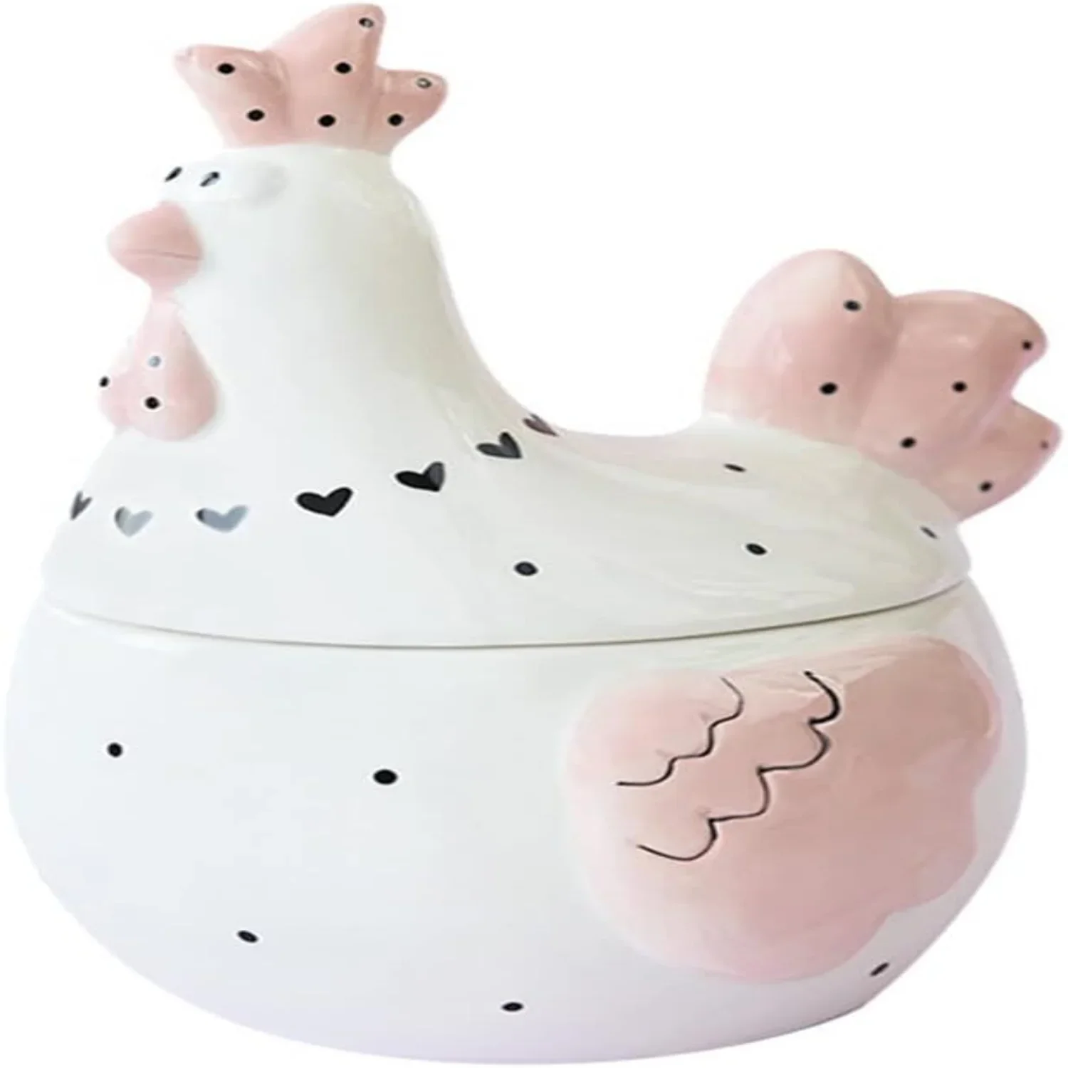 Cute Chicken Cookie Jar with Lid - Ceramic Kitchen Canister for Eggs, Candy, Fruit - Animal Themed Kitchenware Decoration