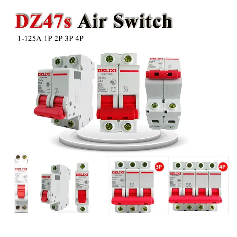 

1-125A Overload Circuit Breaker DZ47s Air Switch 1P 2P 3P 4P Air Switches Protection for Household Use Flame Retardant