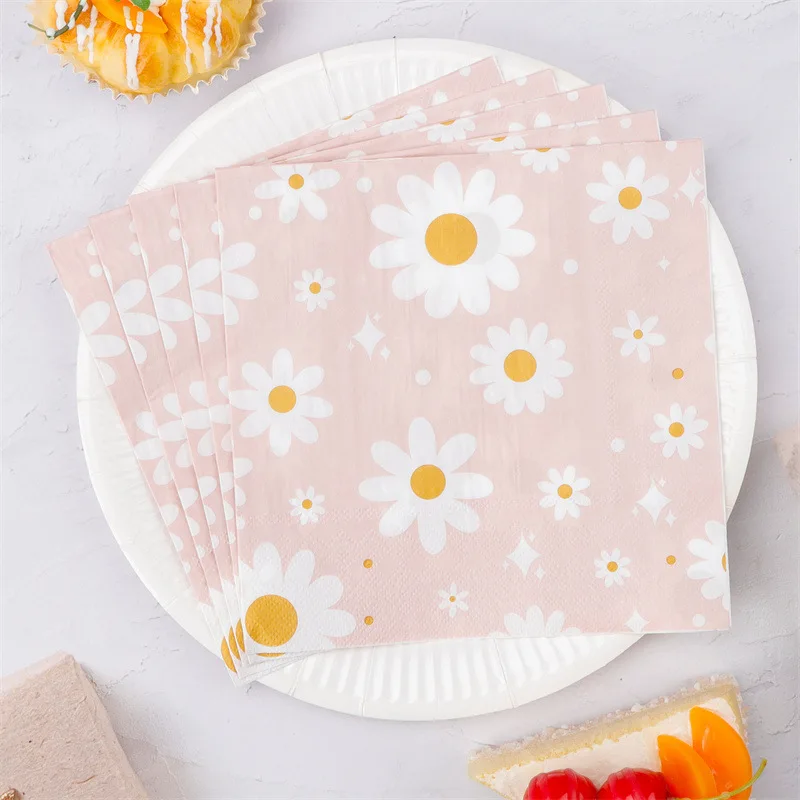 Guardanapos Descartáveis com Estampa de Margaridas para Decoração de Festas de Aniversário e Chás de Bebê