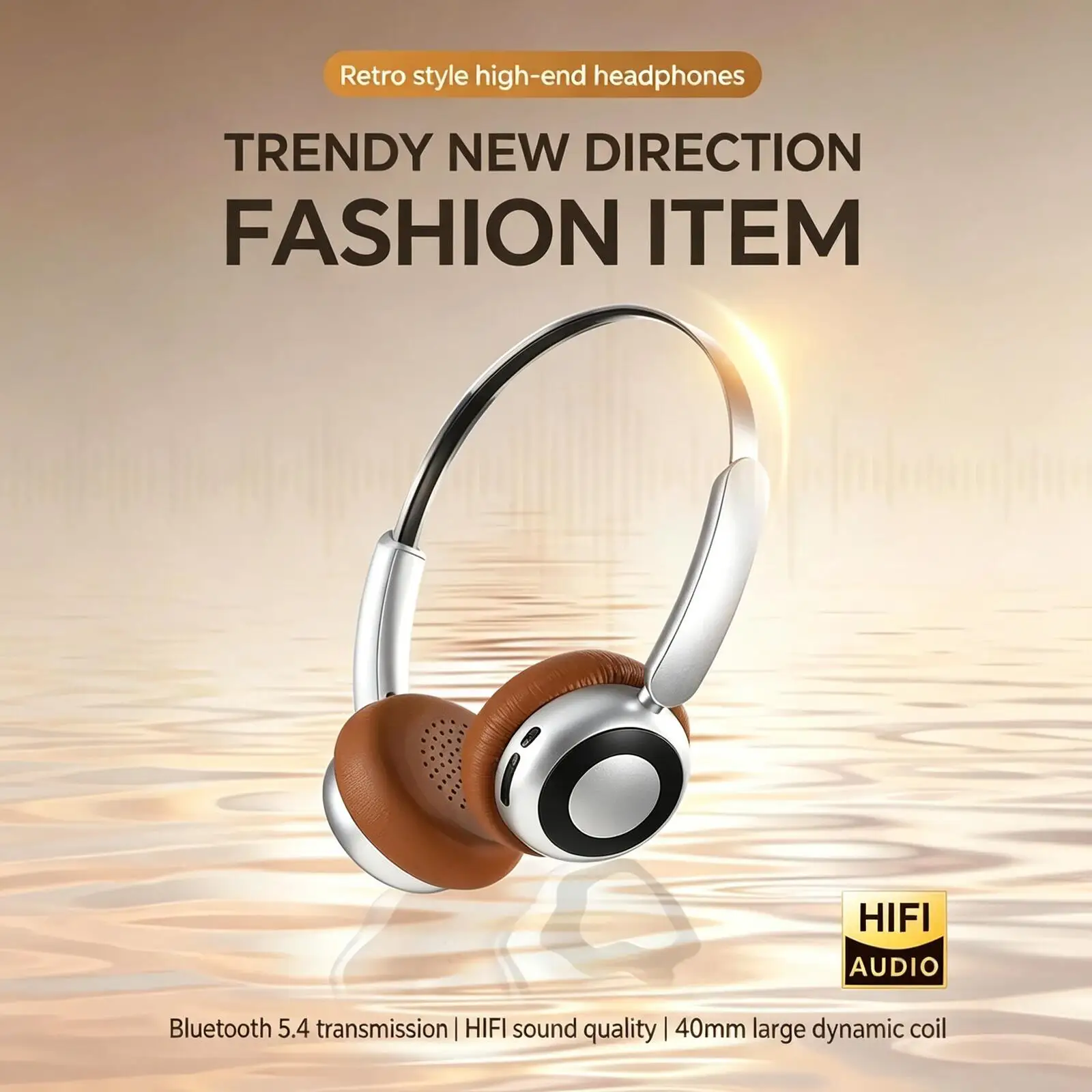 

Trendy Retro Wireless Headset HIFI Stereo HD Call Bluetooth Headphones Lightweight Long Standby Earphones for Trendy Outfits