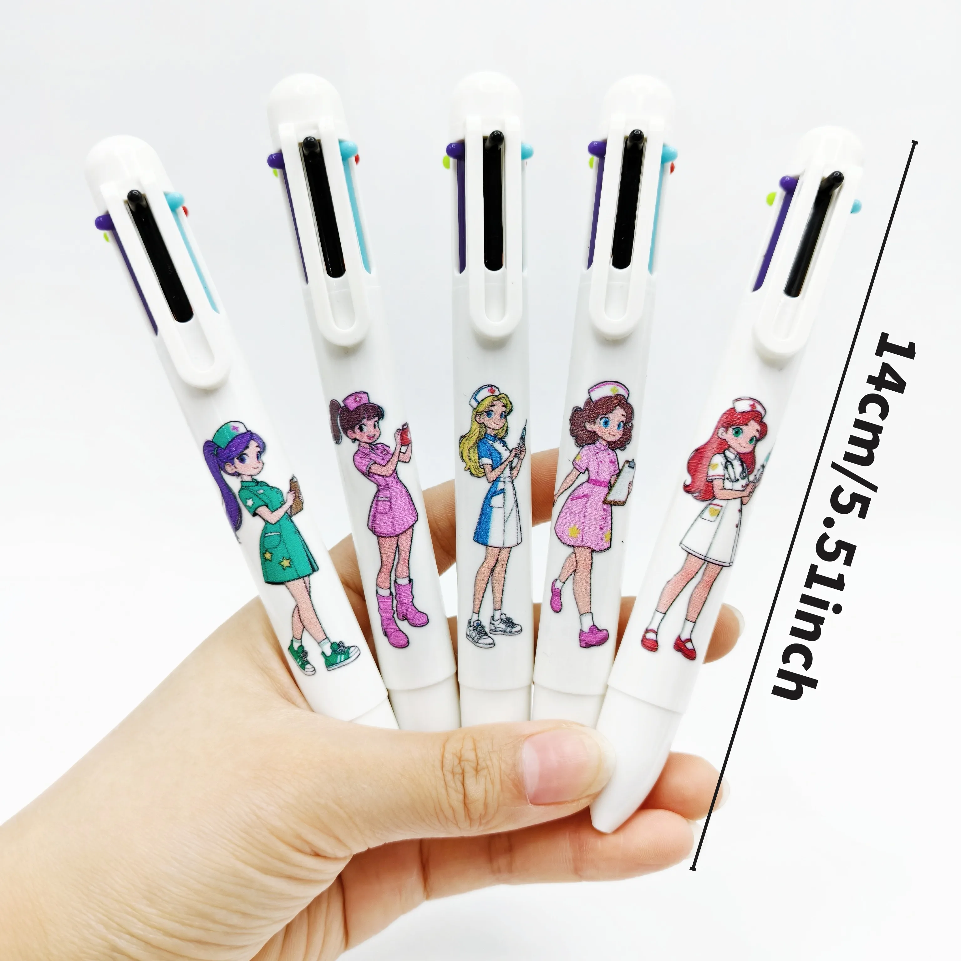 8/12PCS medical six-in-one multi-color ballpoint pen, female nurse recording pen, nurse's day gift stationery