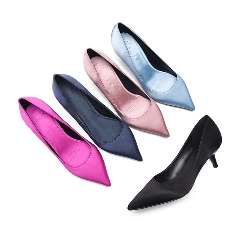 Women Office Shoes Sample Lower Heel 5cm Pointed Toe Higher Quality Silks Satins Pumps Comfortable Work Shoes Elegant Pumps