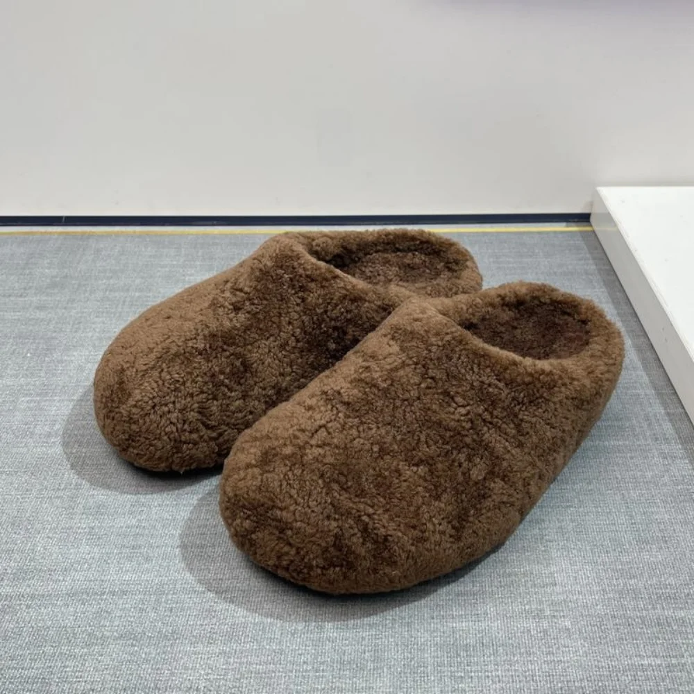 Real fur lamb wool Muller slippers women wear  Winter lazy thick bottom Warm Comfortable Winter Shoes Ladies New Clogs Slippers