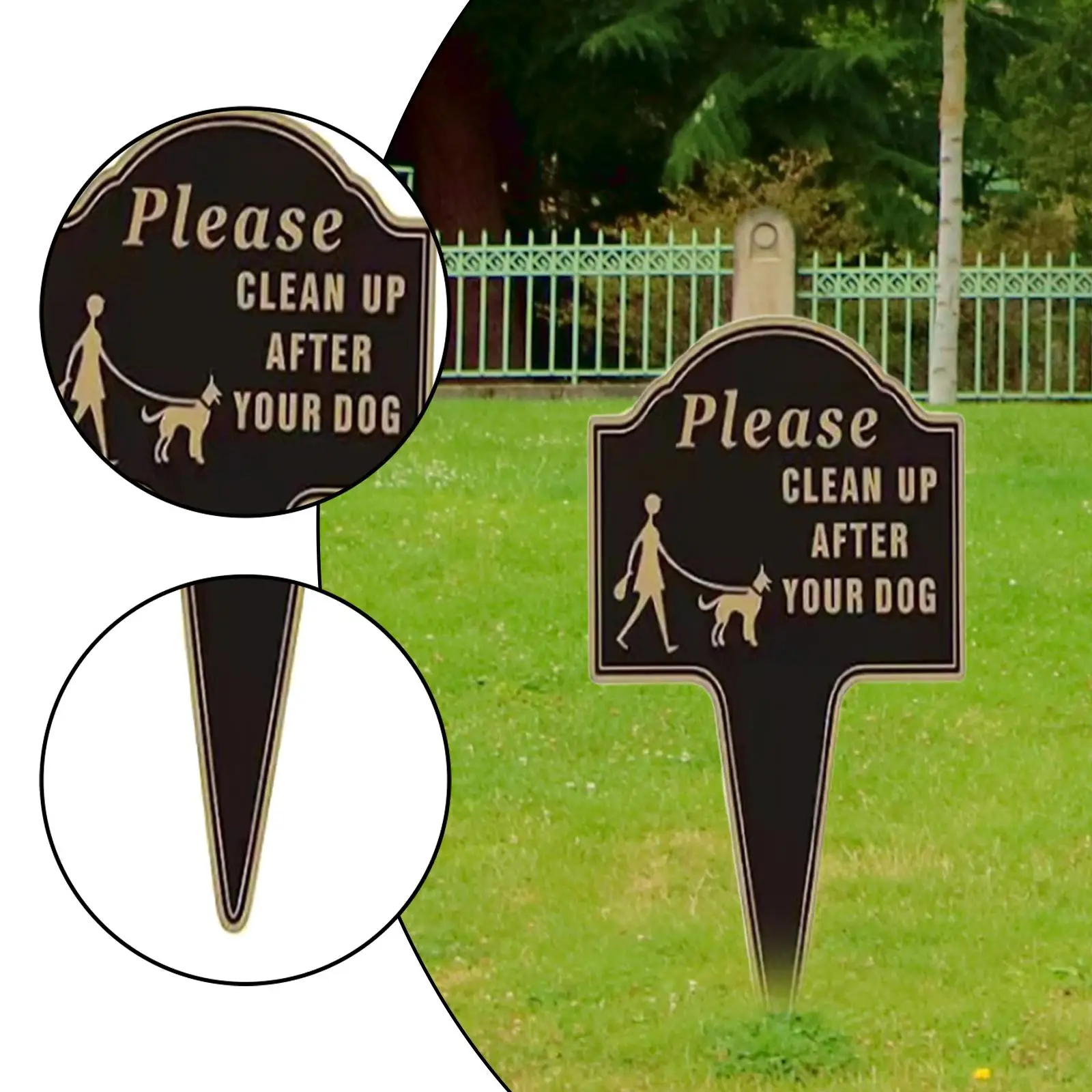 Dog Walking Yard Sign Black Aluminum Plate No Pooping Warning Stake for Garden Lawn Decor