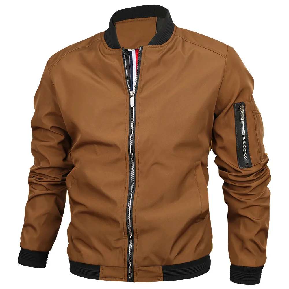 Spring Autumn New Fashion Men's Color-coded Casual Trendy Simple Basic O-neck Long Sleeve Zipper Slim Baseball Jackets Male Coat