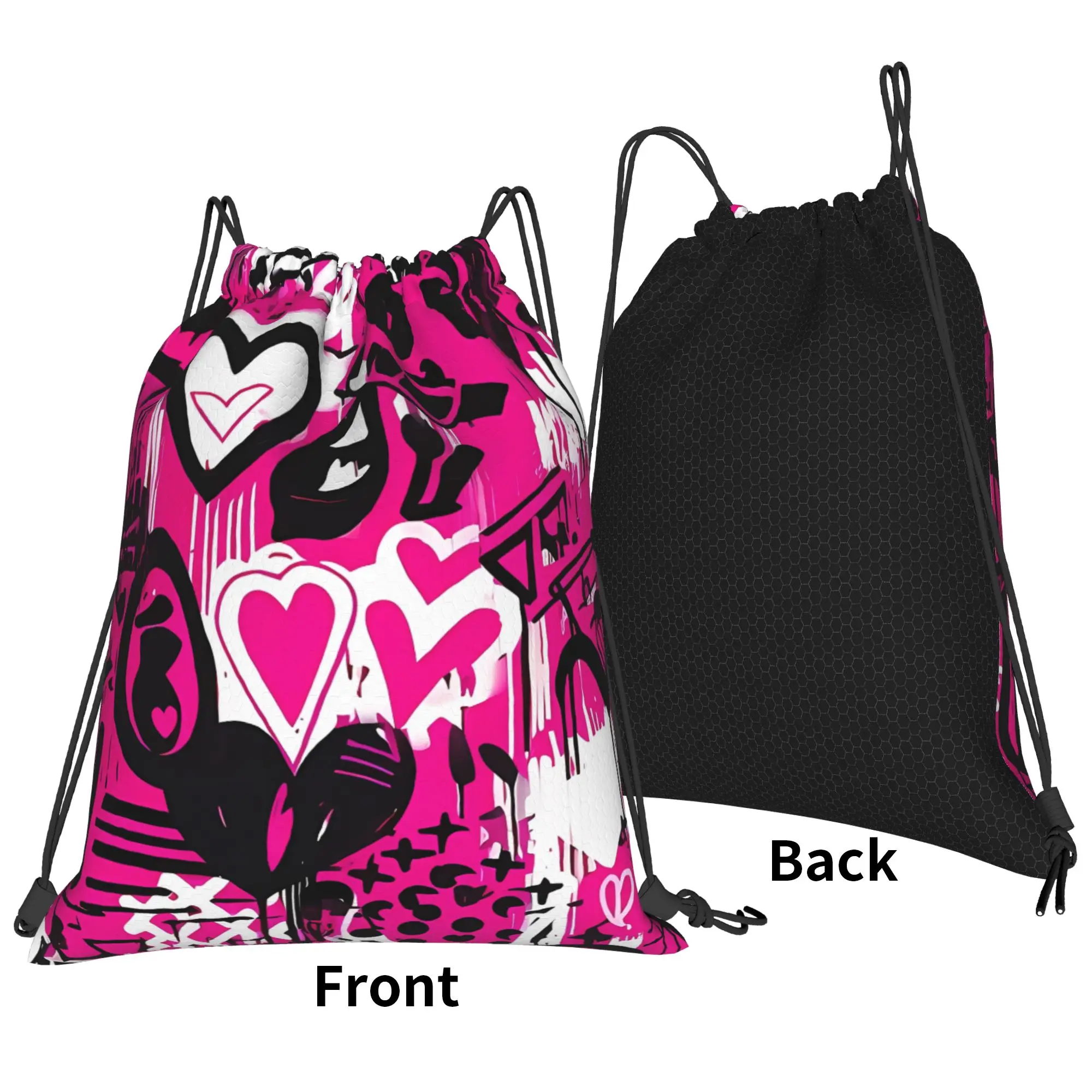 Y2K Love Pattern Graffiti Portable Sports Riding Gym Drawstring cool gift Storage Backpacks