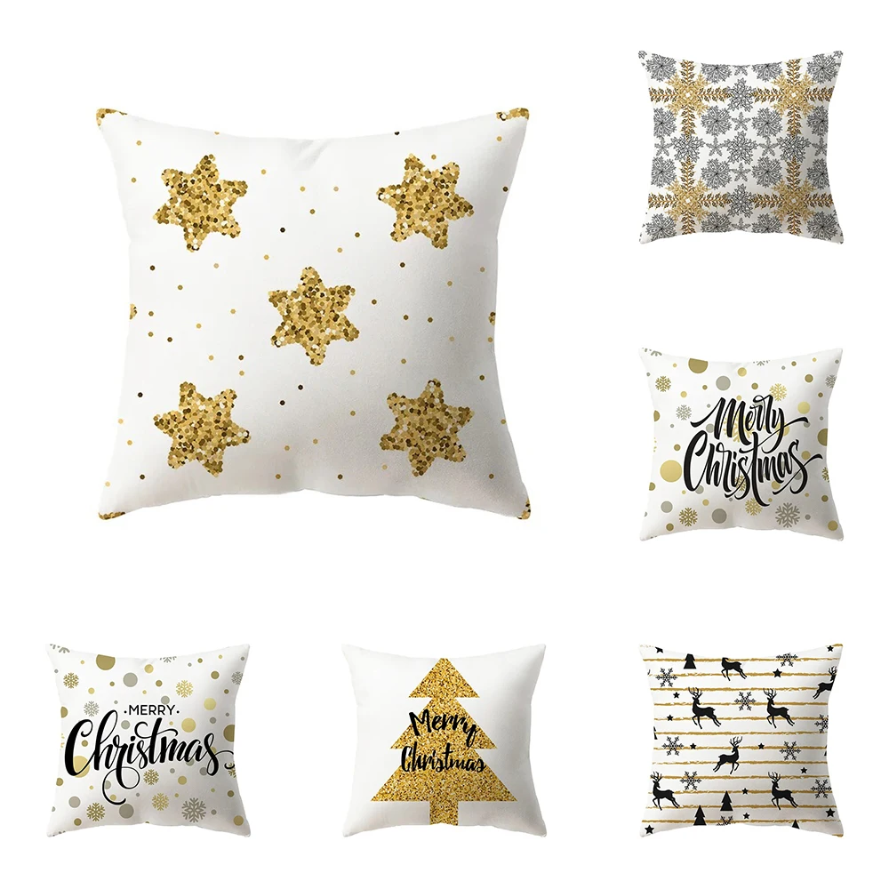 

Christmas Theme Elk Snowflake Print Pattern Cushion Cover Home Living Room Sofa Decoration Square Pillow