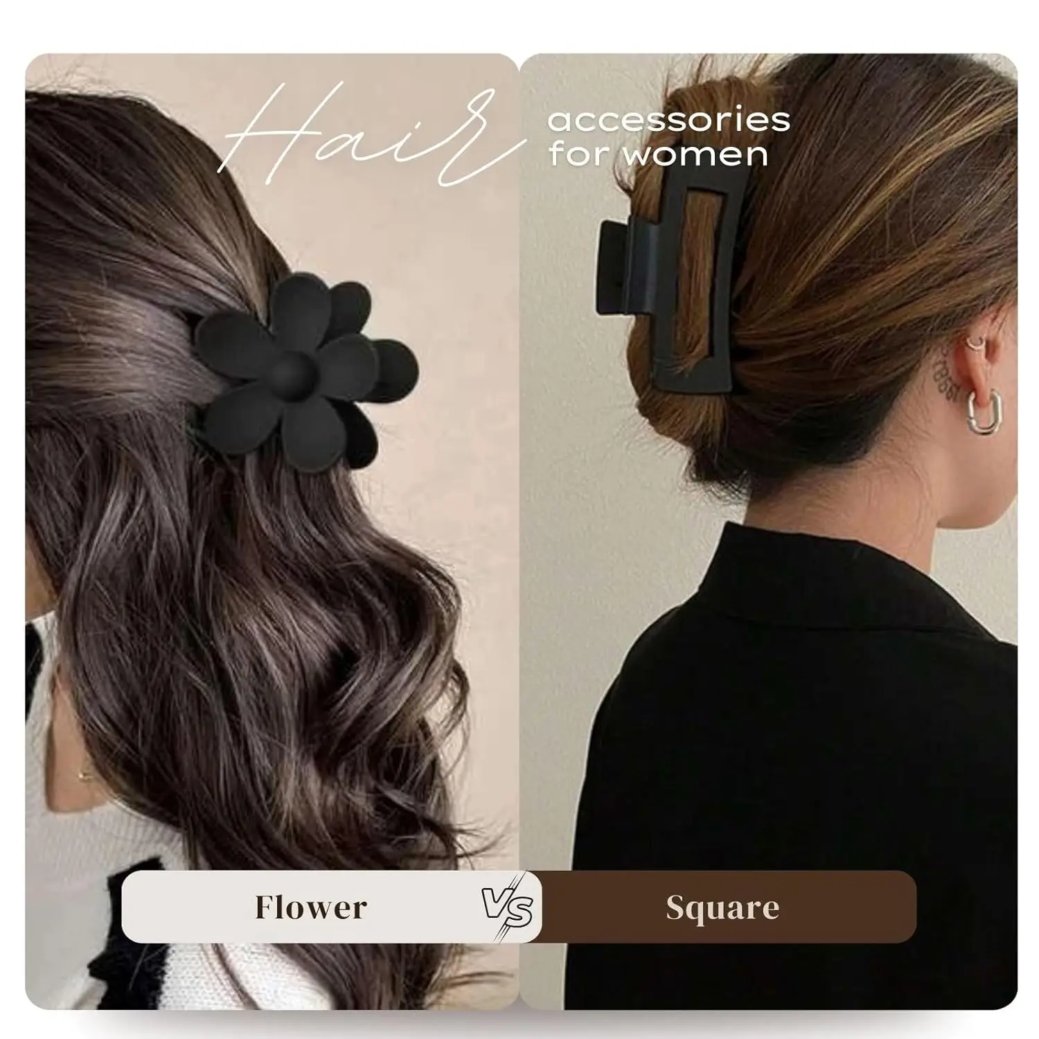 4 Stück neutrale Farben, große Krallenklammern für Frauen, quadratische und blumenförmige Haarspangen für dickes Haar, verschiedene Stile, Haar-Accessoires – Detail 11