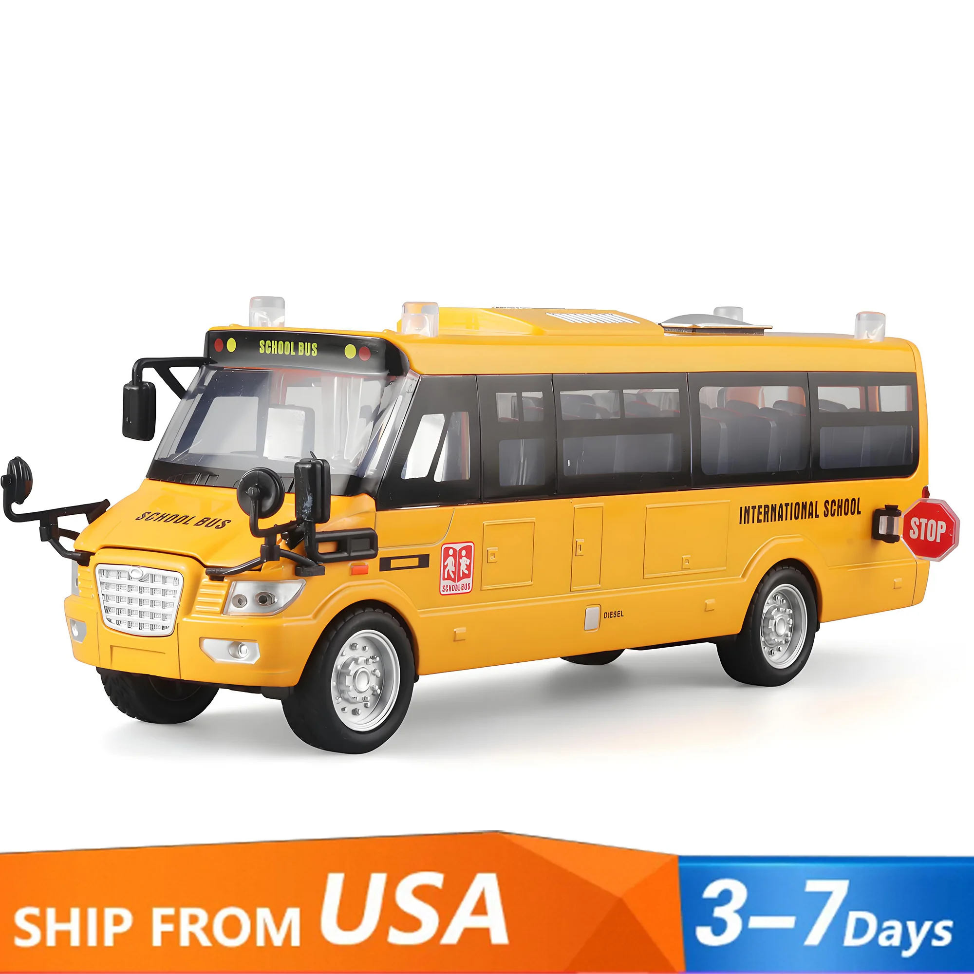 Alloy die-cast yellow school bus model - with simulated sound - lights and open doors for toddlers - toys for children aged 4-8