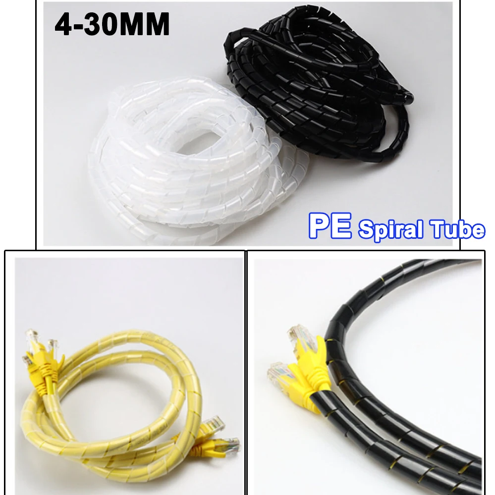 PE Cable Sleeve Winding Pipe 4-30mm Spiral Wrapping Transparent Wire Organizer Sheath Tube Plastic Tape Management Protector
